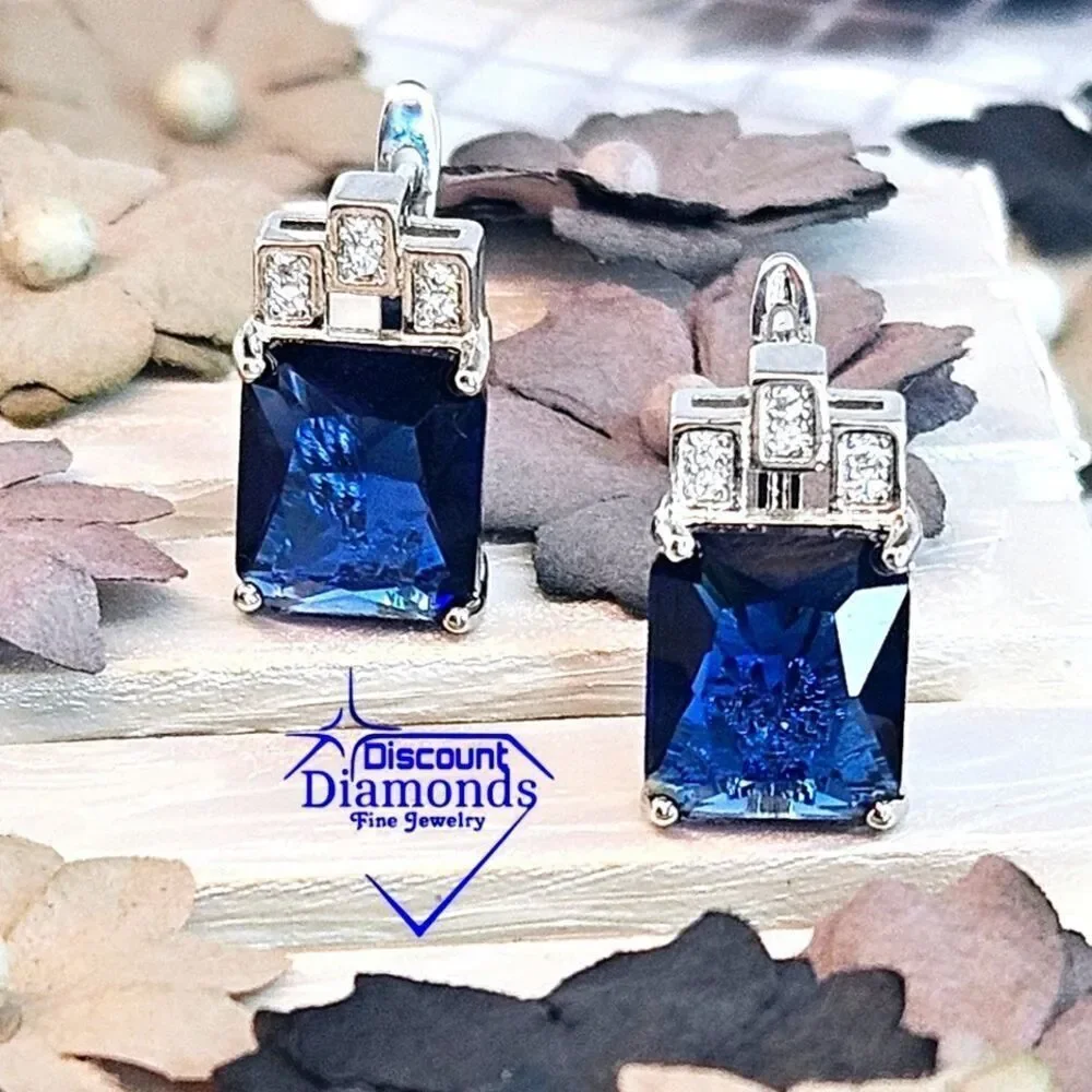 Blue &  Clear White Natural Zircon Earrings on 925 Sterling Silver